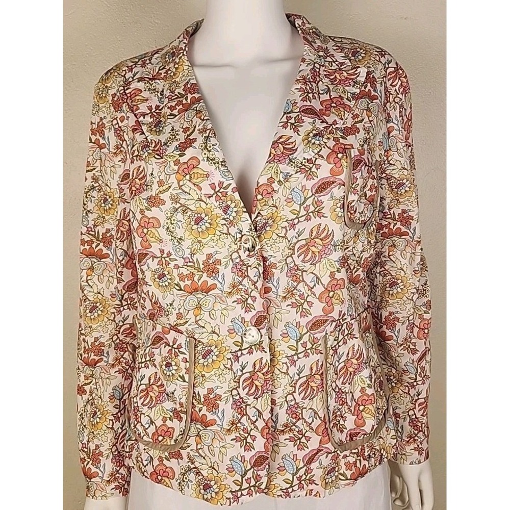 Coldwater Creek Floral Cotton Lined Blazer – Petite Large
